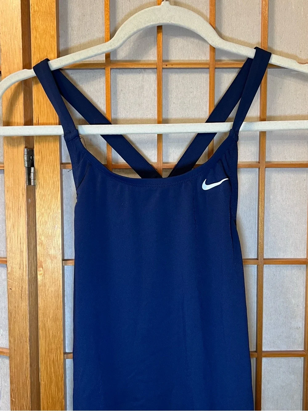 Nike Navy High-Back One-Piece Swim Suit with White Swoosh